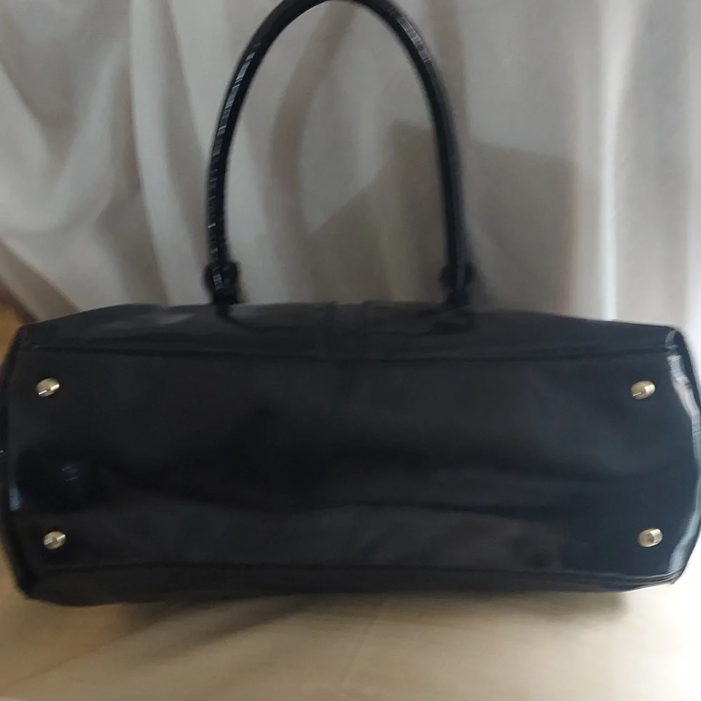 Marc Fisher Women's Black Faux Patent Zip Leather Hobo Bag Purse